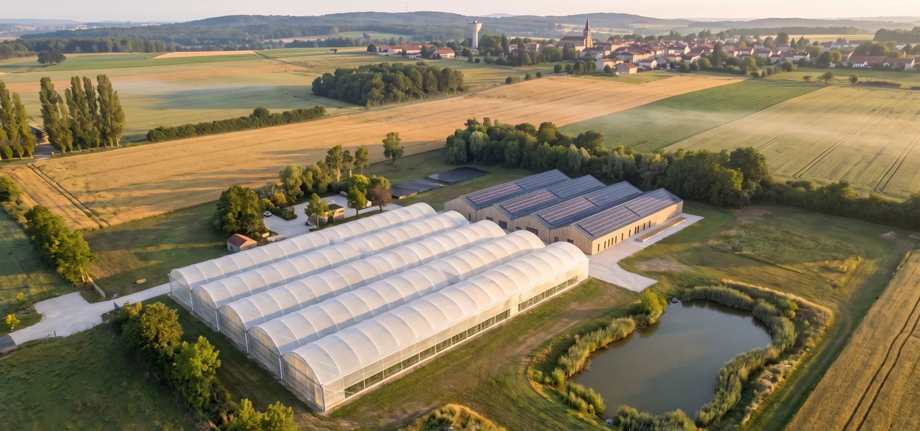 Vue aérienne de la future ferme aquaponique d'Aquaponeasy à Vic-sur-Seille