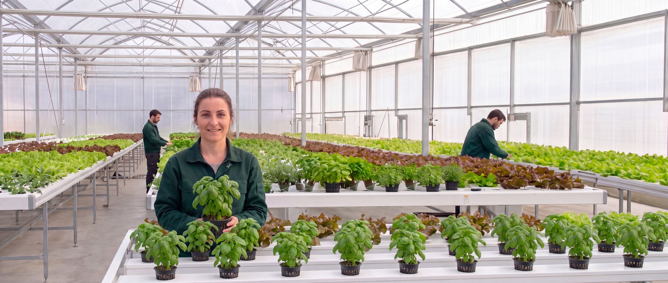 L'équipe Aquaponeasy au travail dans les serres de la ferme