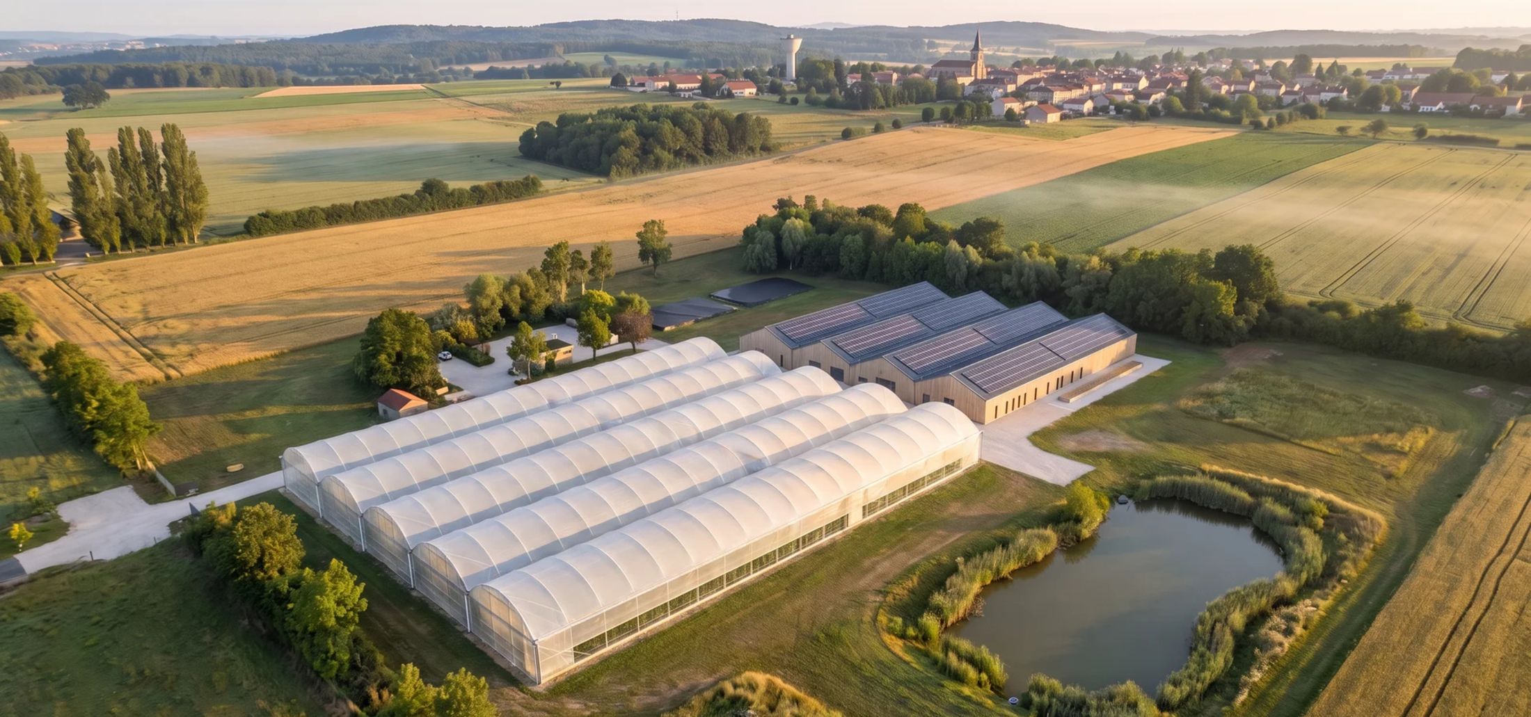 Vue aérienne de la ferme aquaponique de Vic-sur-Seille